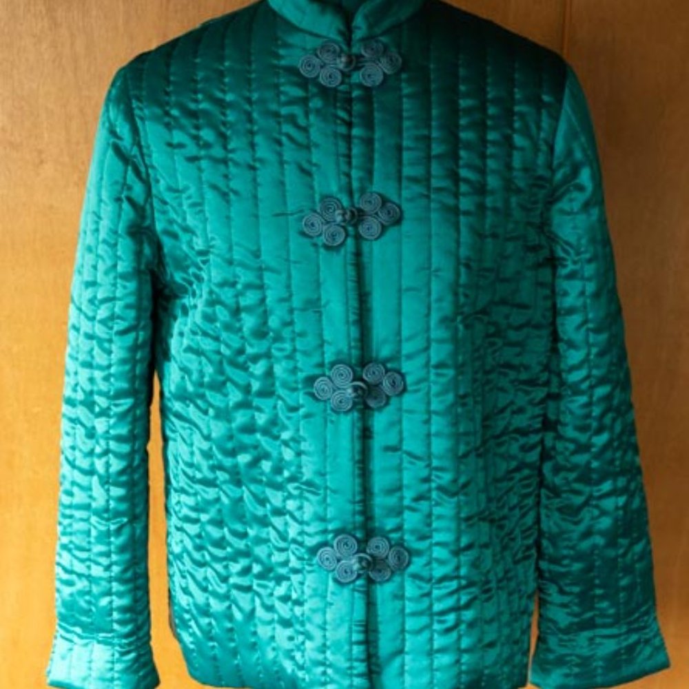 Aiko California Vintage 100% Silk Asian Style Teal Padded Jacket womens M